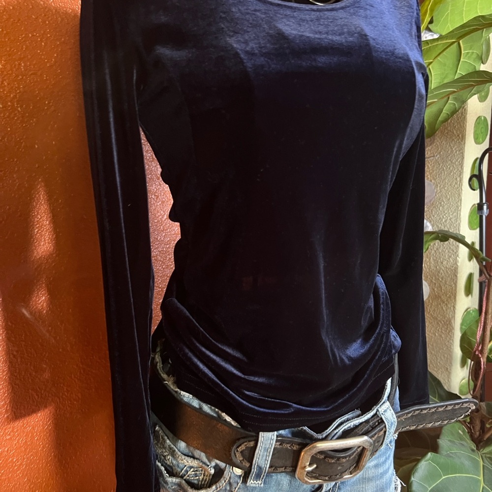 👚 CLIP Velvet Long Sleeve Top Y2K — Blue Jewel Tone — Sz Small / E